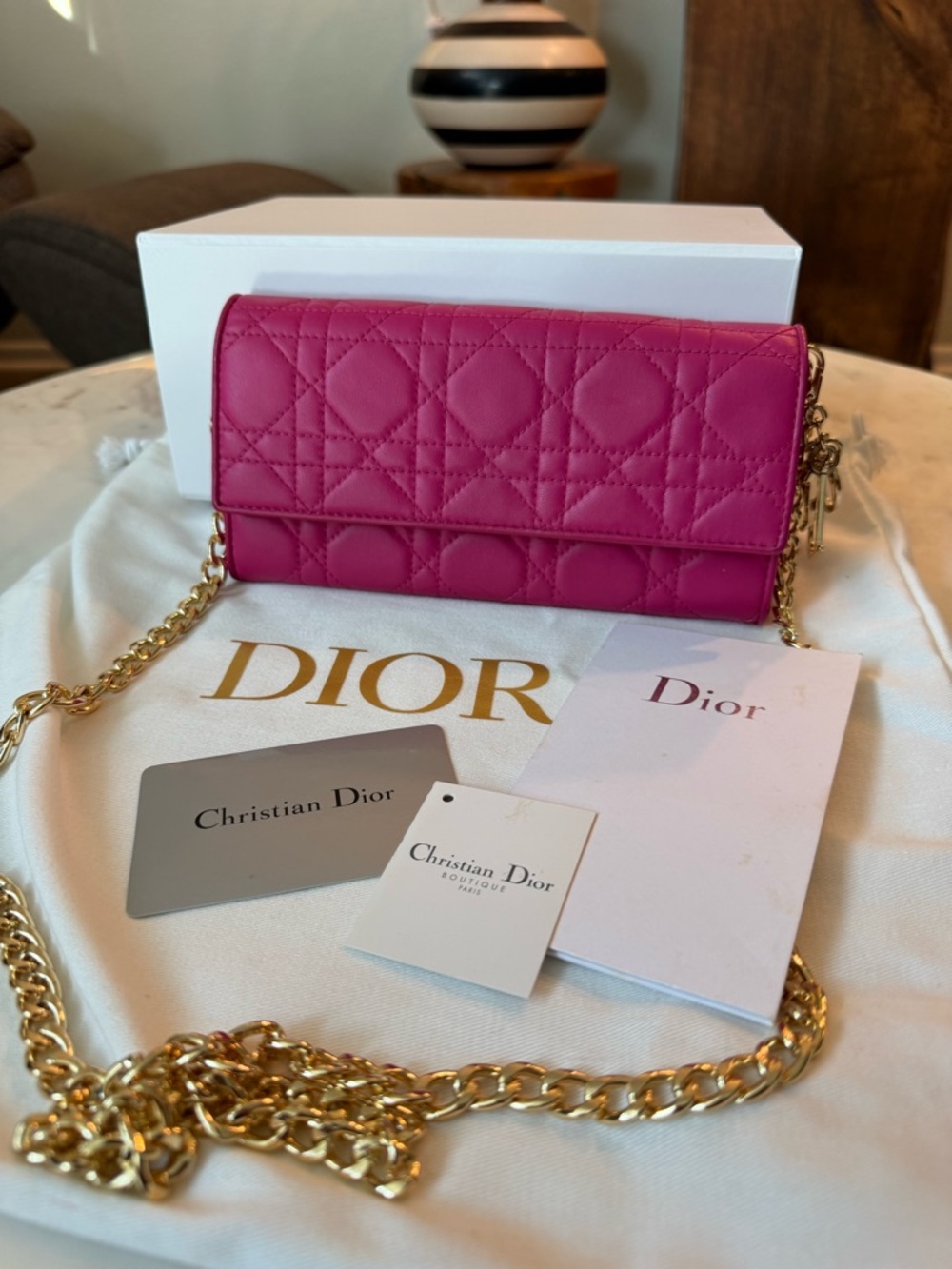 Christian Dior Fuchsia Cannage leather WOC wallet on Chain - Picture 13 of 16